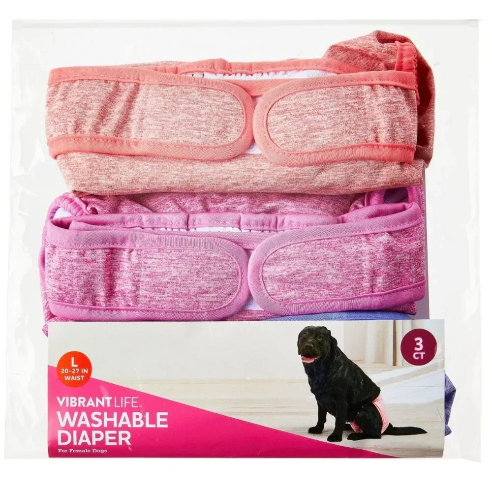 Vibrant Life Reusable & Washable Dog Diapers (3 Pack) - for Female Dogs NEW NWT